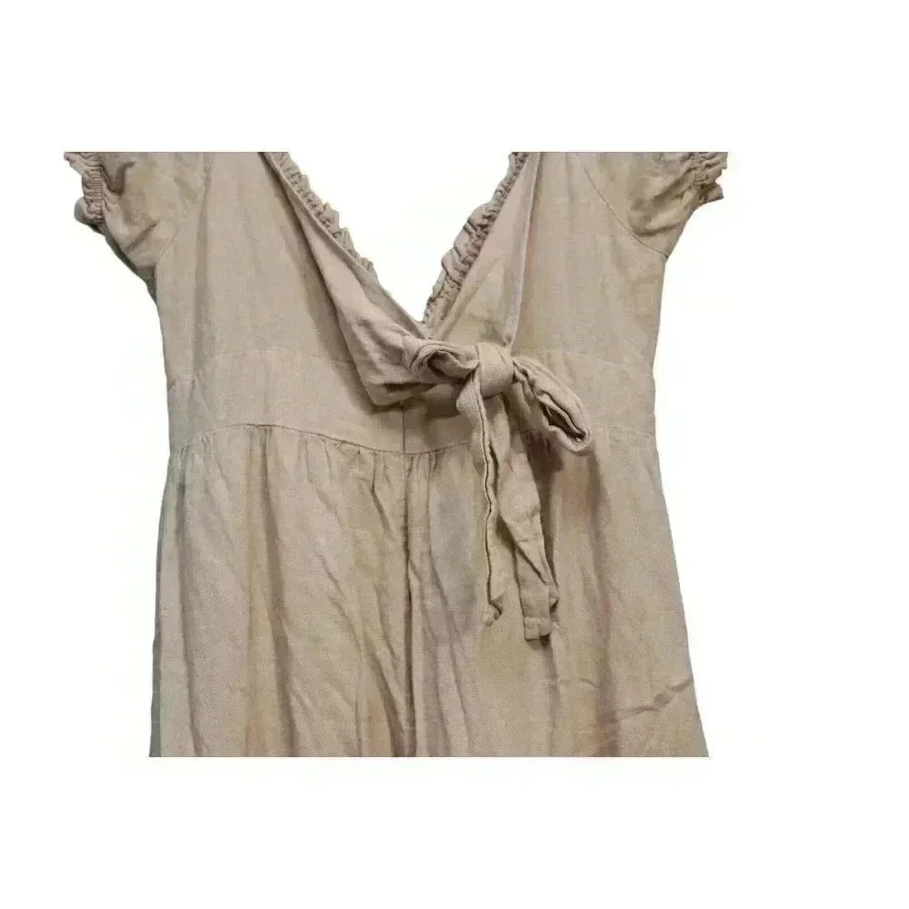 NWOT MABLE Tiered Midi Dress Size Large Beige Linen Cottagecore Minimalist Beach - Picture 11 of 15